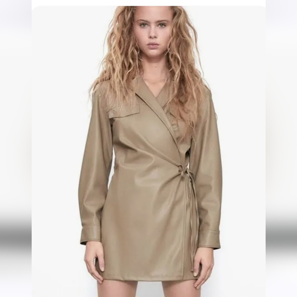 Zara faux leather wrap dress NWT Xs